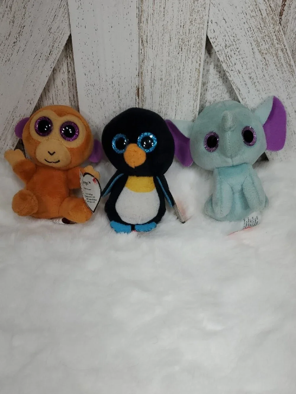 Ty Beanie Boos Plush Penguin, Elephant, Monkey Stuffed Animals